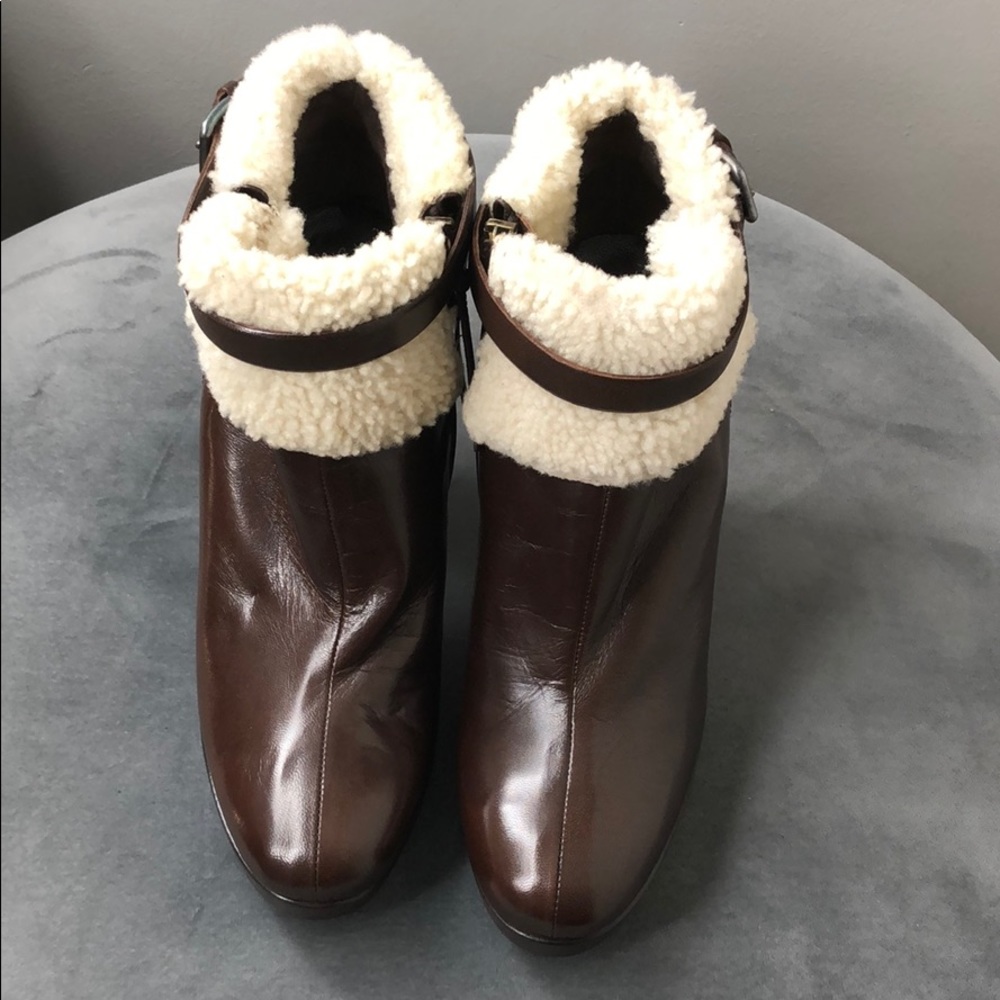 Dark bark Miu Miu Ankle Booties w/ fur and strap